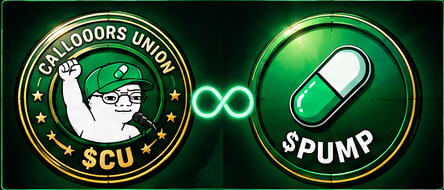 CU and PUMP coins linked by a green infinity symbol